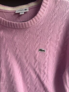 Lacoste Pink Cable-Knit Crewneck Sweater